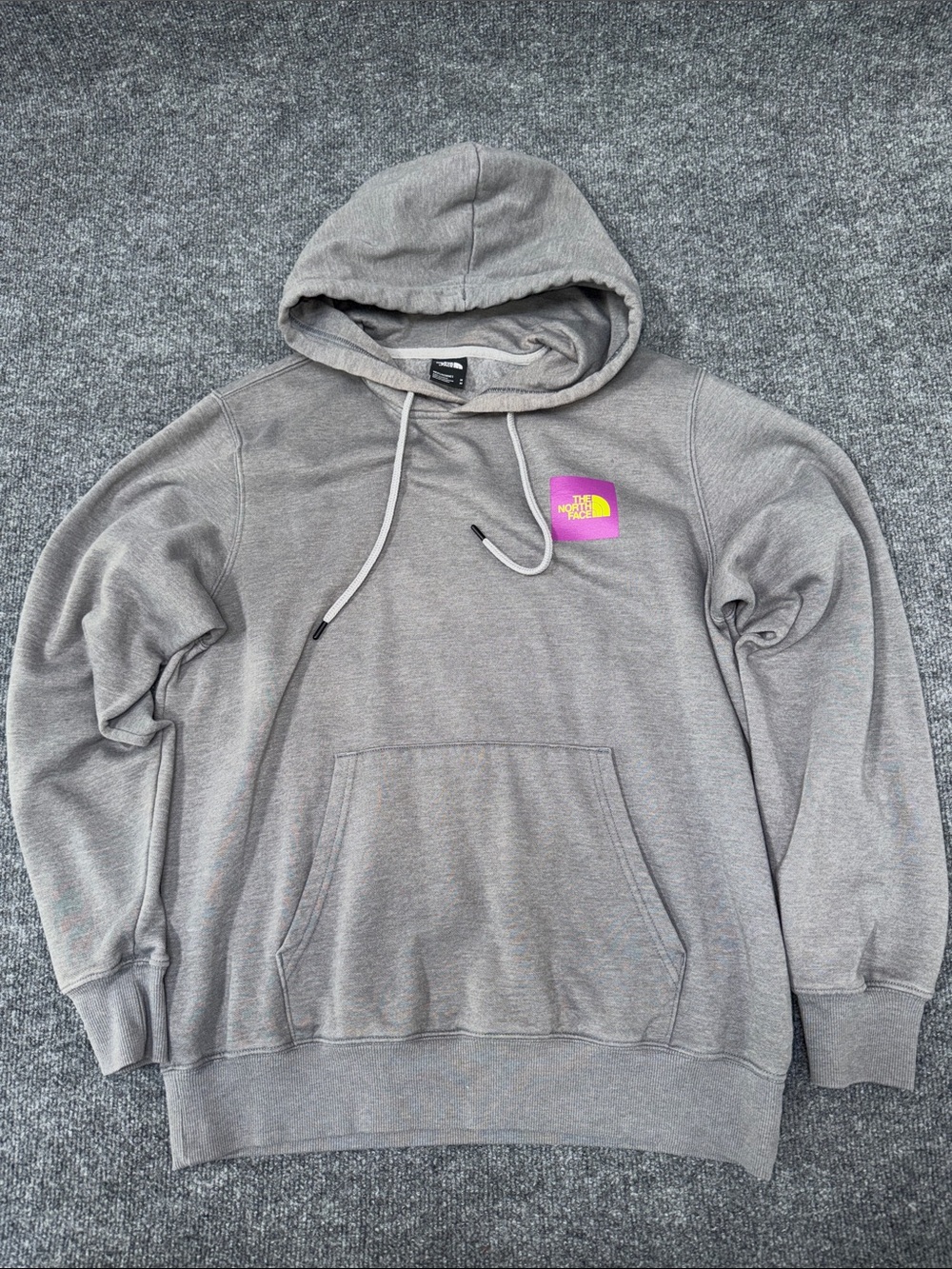 The North Face Gray Hooded Pullover with Pink Logo Patch